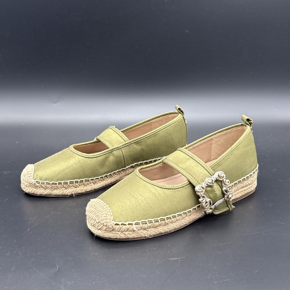 Sam Edelman Maddy Olive Green Linen Floral Buckle Mary Jane Espadrille Flat 7.5 - Picture 7 of 9